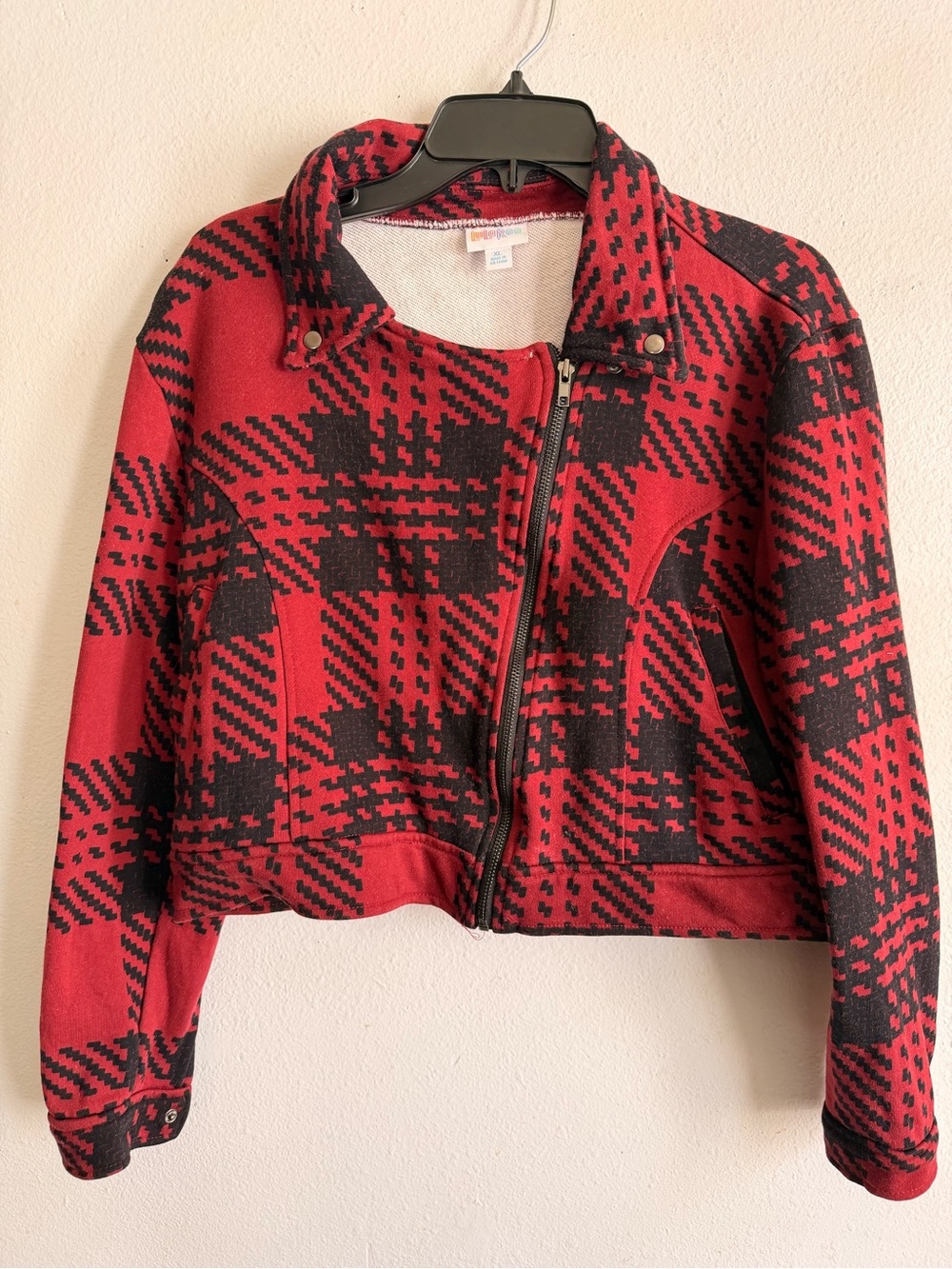 LuLaRoe Red and Black Plaid Bomber Jacket